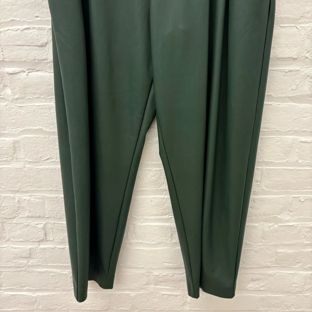 Anthropologie || Maeve Faux Leather Taper Pleated Pants Green 14 - Picture 4 of 11